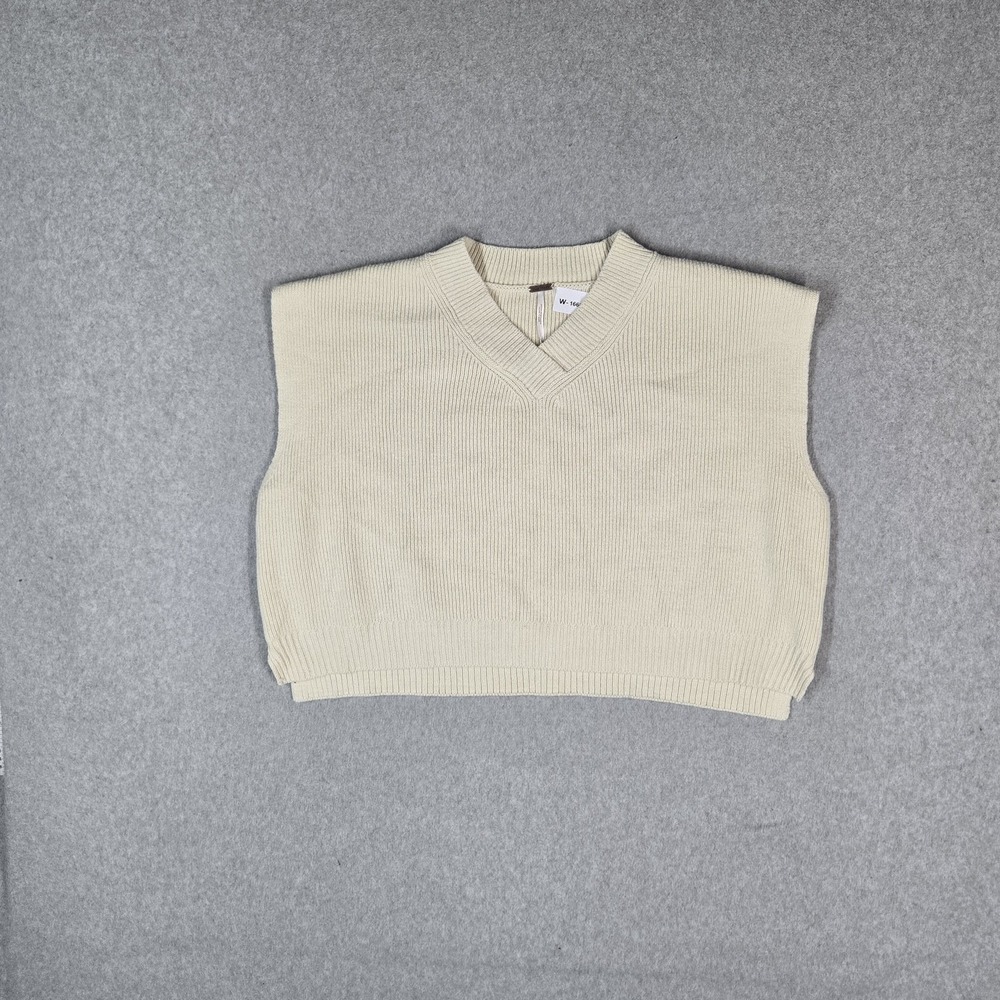 Free People Women Sweater L Beige Easy Street Vest Ribbed Sleeveless Stretch